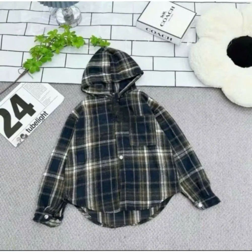 Áo Khoác Sơ Mi Trẻ Em Chất Nỉ Dạ Mềm Mịn Có Túi & Nón Rộng