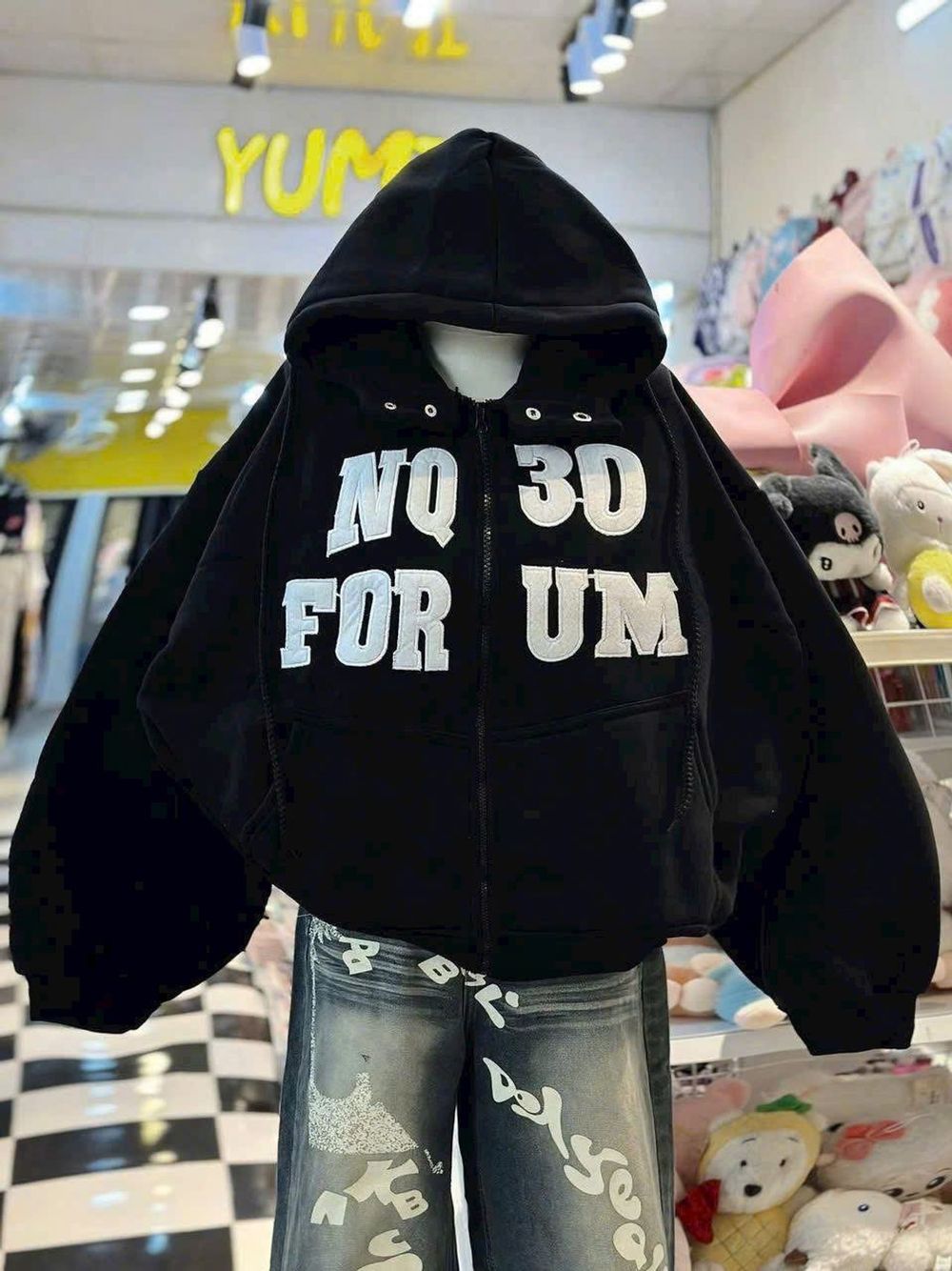 Áo Khoác Boxy Thêu NQ30 Chất Nỉ Bông Dày Mịn, Cổ Cao Có Nút Bấm Và Túi Trong Freesize Dưới 65kg