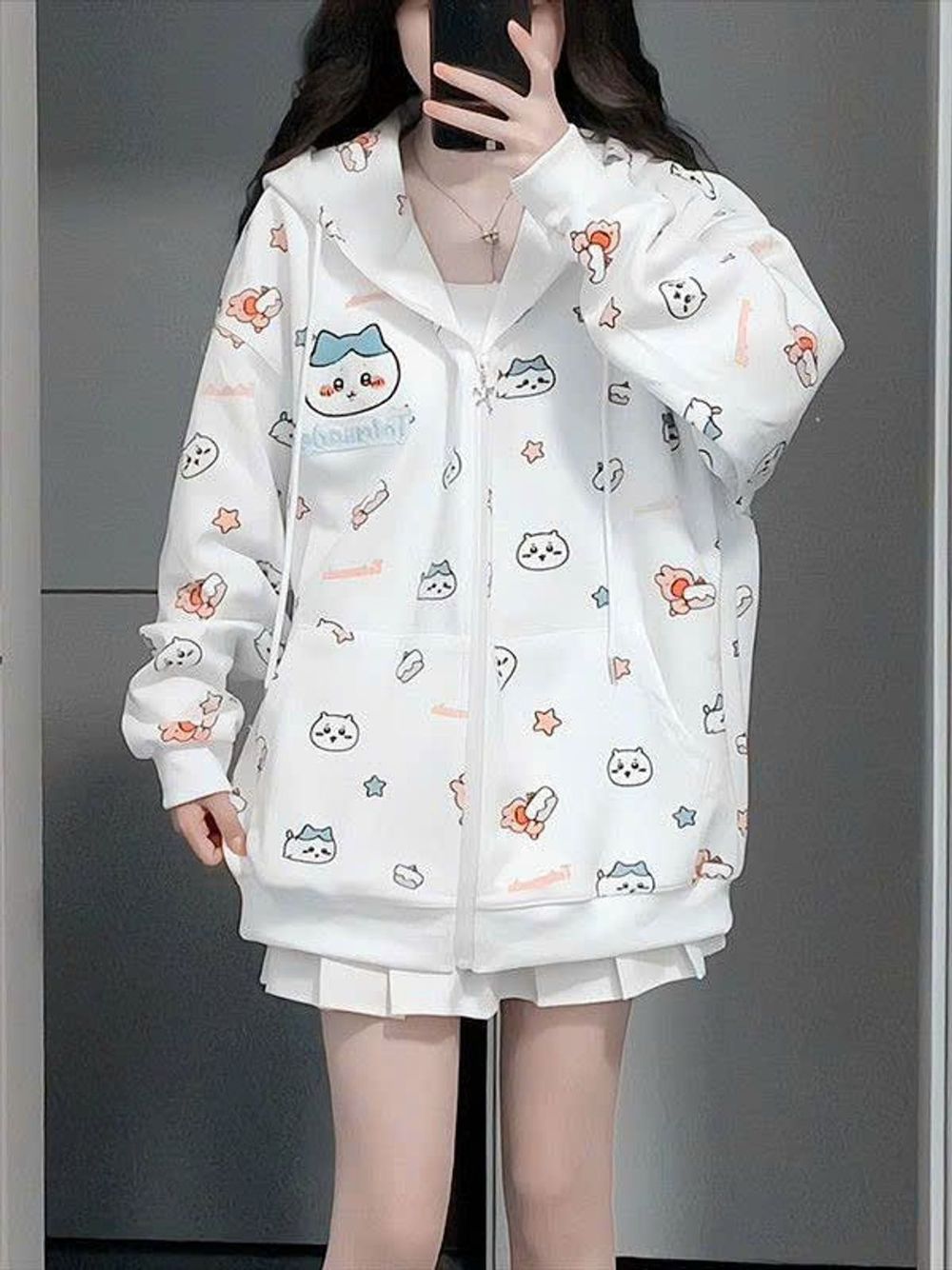 Áo Khoác Nỉ Bông In 3D Họa Tiết Hoạt Hình Chiikawa Đáng Yêu Freesize Dưới 68kg