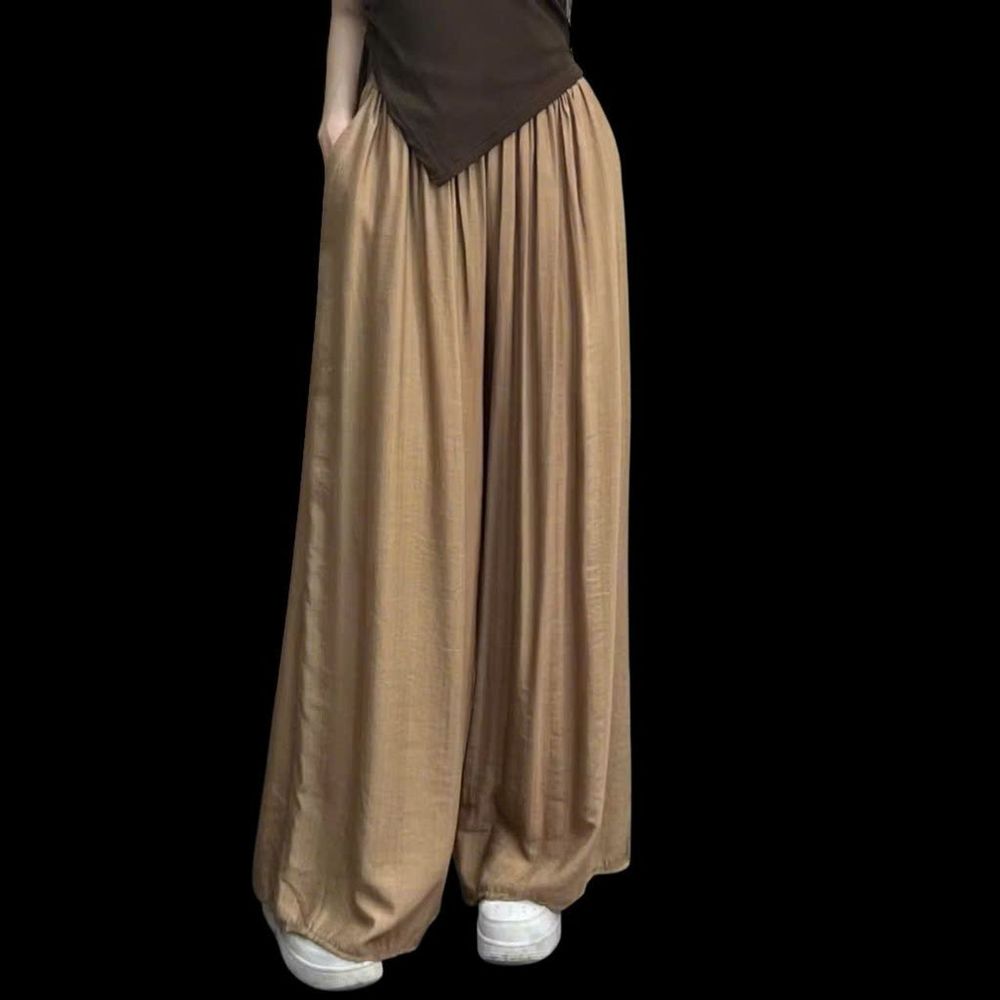 Quần Dài Ống Rộng Giả Váy Dáng Maxi, Chất Vải Đũi Gân Sóng Mềm Mát