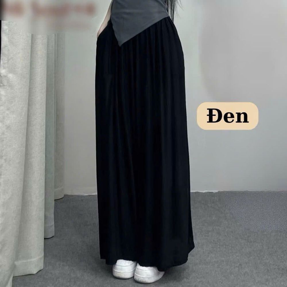 Quần Dài Ống Rộng Giả Váy Dáng Maxi, Chất Vải Đũi Gân Sóng Mềm Mát