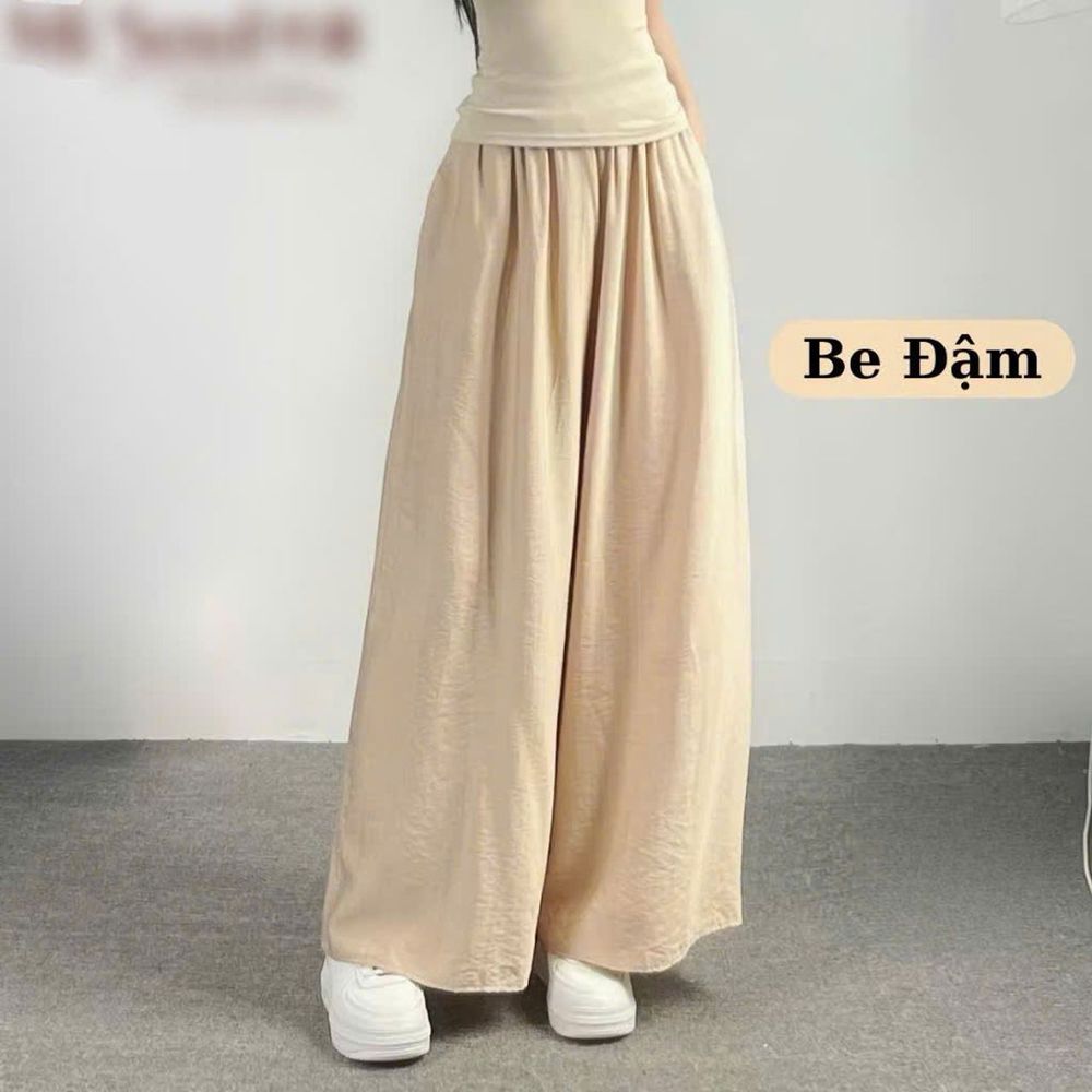 Quần Dài Ống Rộng Giả Váy Dáng Maxi, Chất Vải Đũi Gân Sóng Mềm Mát