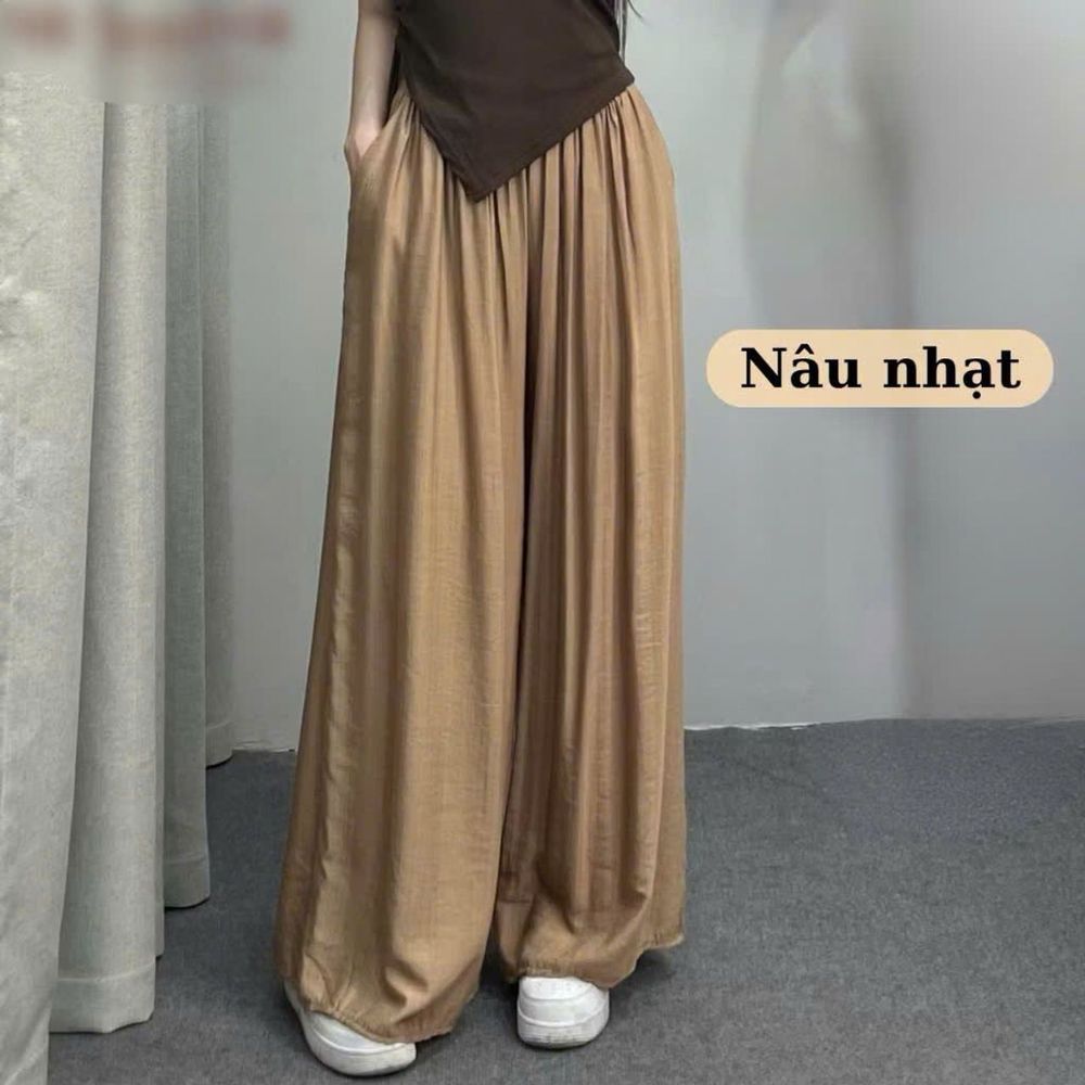 Quần Dài Ống Rộng Giả Váy Dáng Maxi, Chất Vải Đũi Gân Sóng Mềm Mát