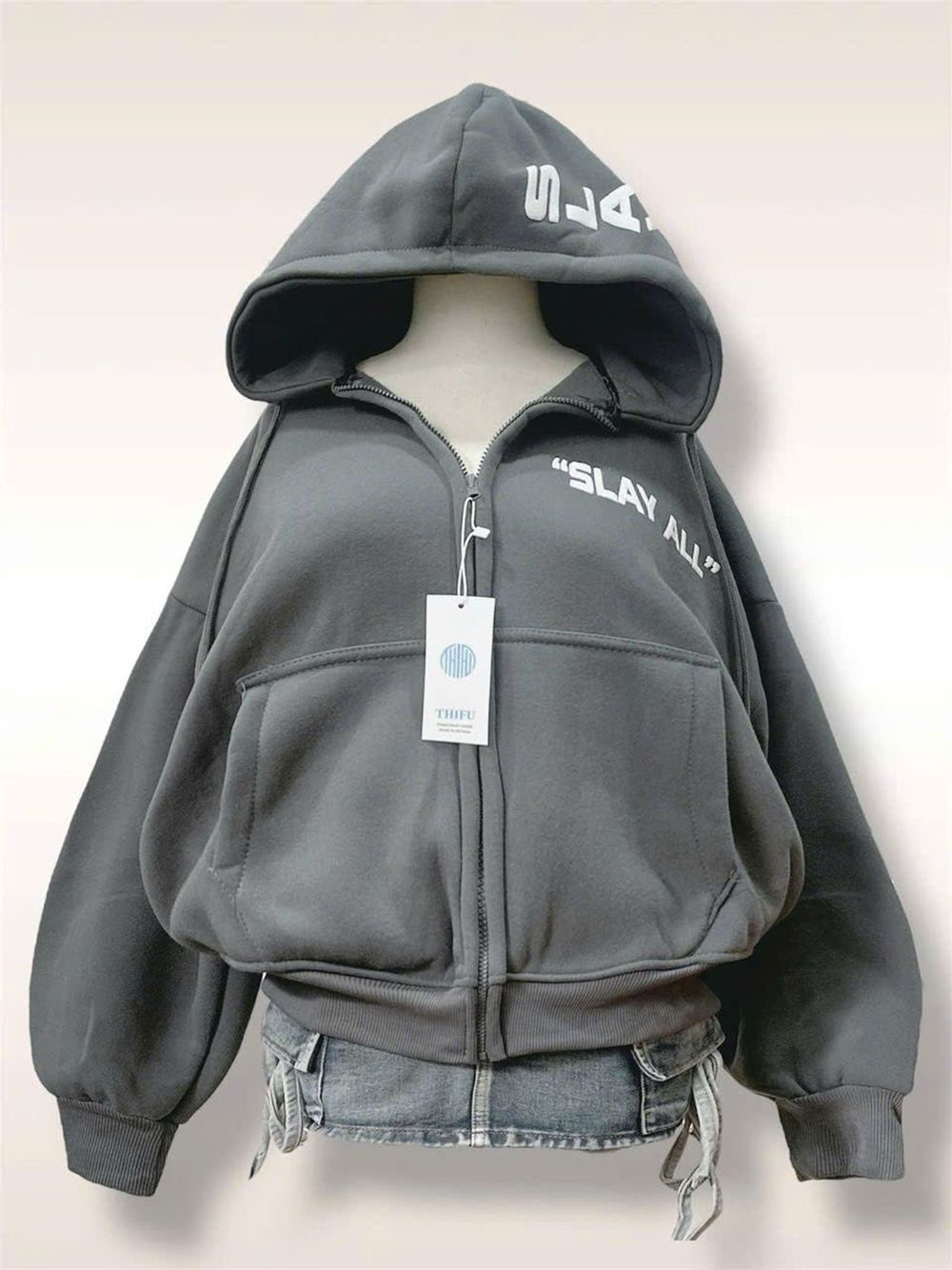 Áo khoác nữ cao cấp nón rộng chữ SLAY