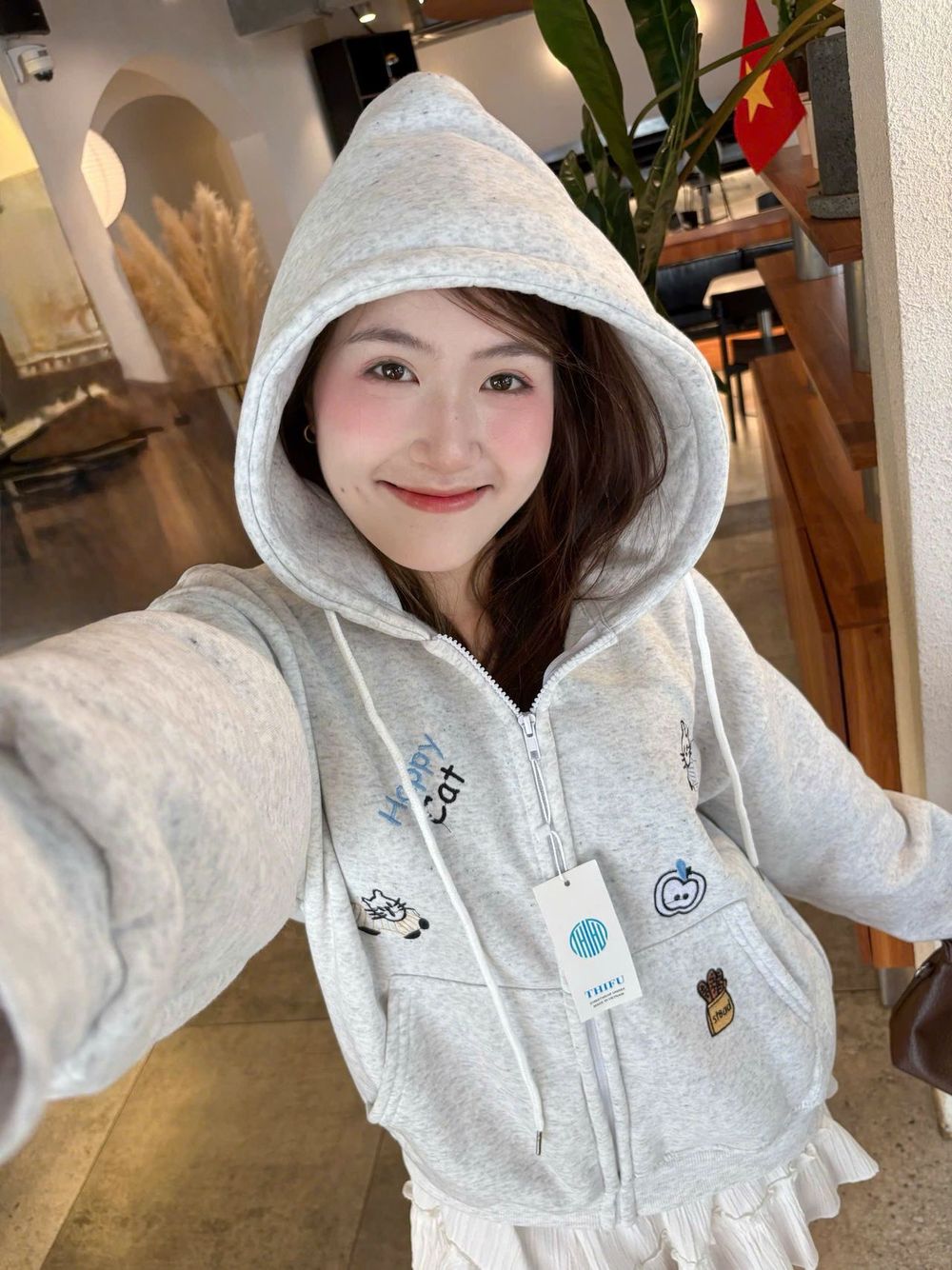 Áo khoác nữ vải nỉ HAPPY CAT hàng đẹp bán