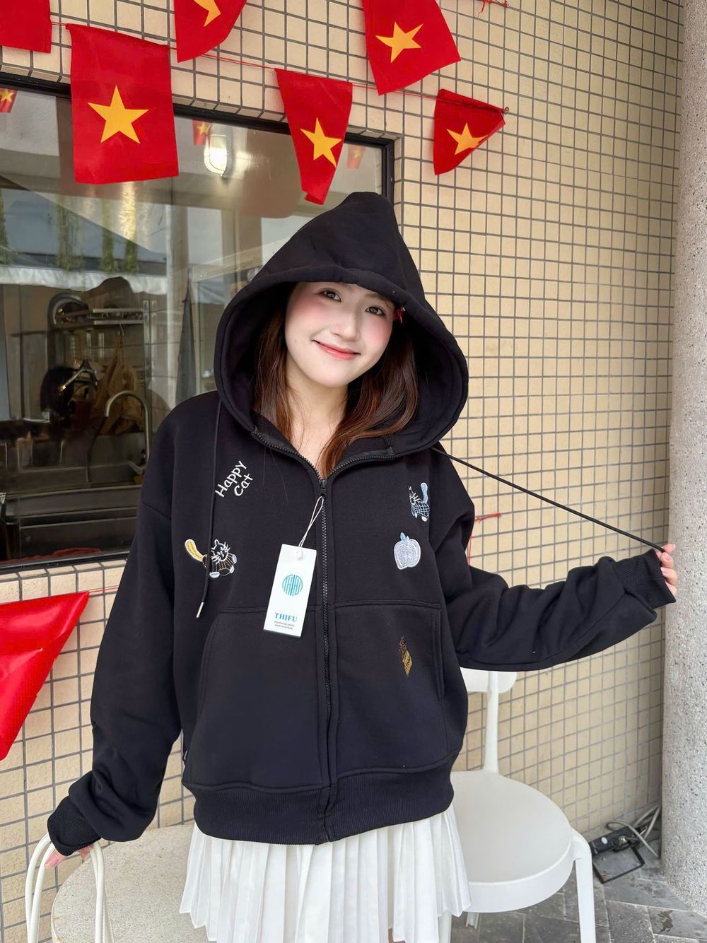 Áo khoác nữ vải nỉ HAPPY CAT hàng đẹp bán