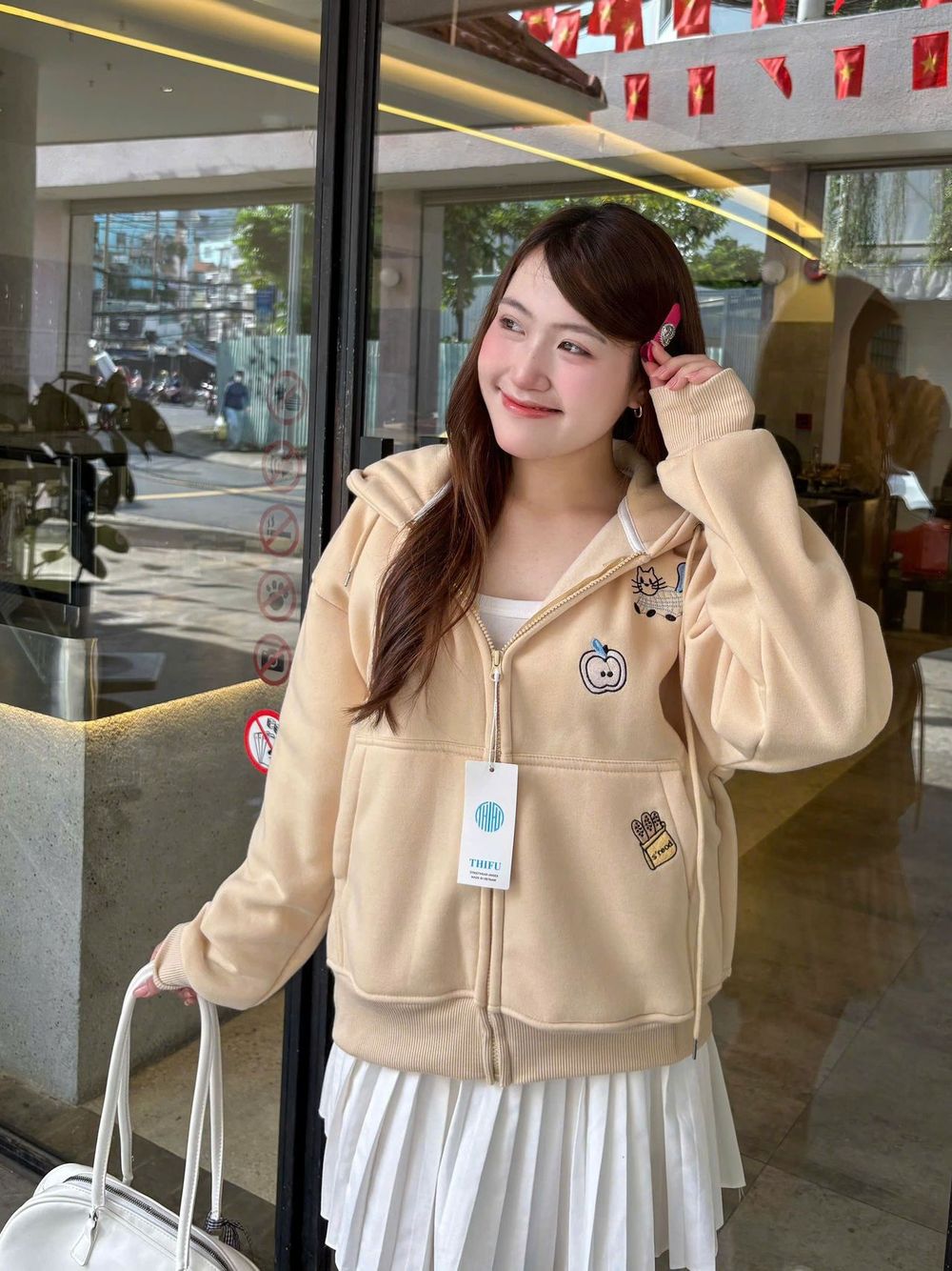 Áo khoác nữ vải nỉ HAPPY CAT hàng đẹp bán