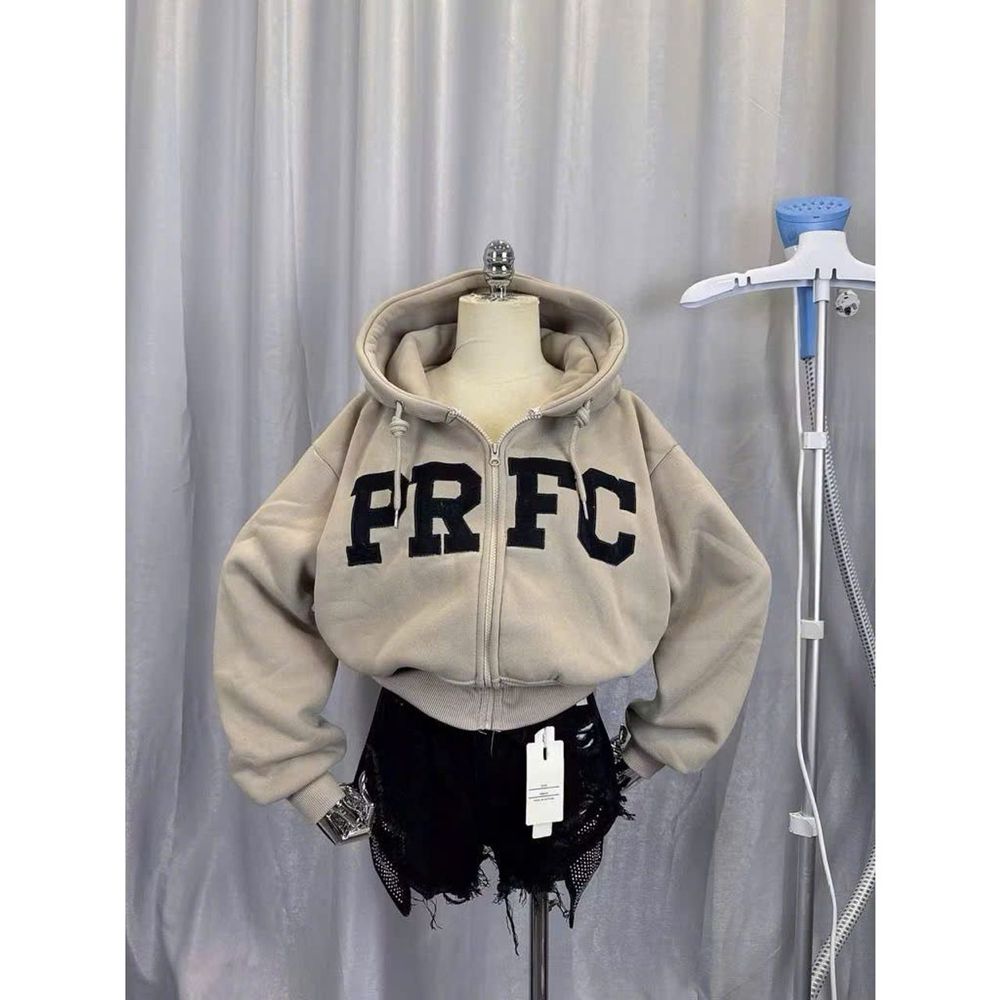 Áo khoác nữ lửng PRFC vải nỉ dày mịn nón rộng