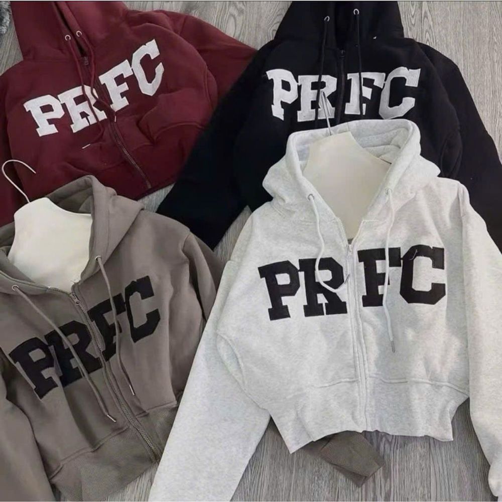 Áo khoác nữ lửng PRFC vải nỉ dày mịn nón rộng
