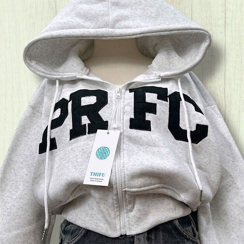 Áo khoác nữ lửng PRFC vải nỉ dày mịn nón rộng