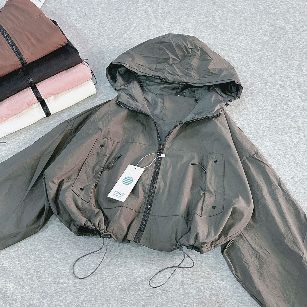 Áo khoác dù nhăn 2 lớp mềm mát có nón ,túi có nẹp và dây kéo, dây rút lai freesize dưới 60kg
