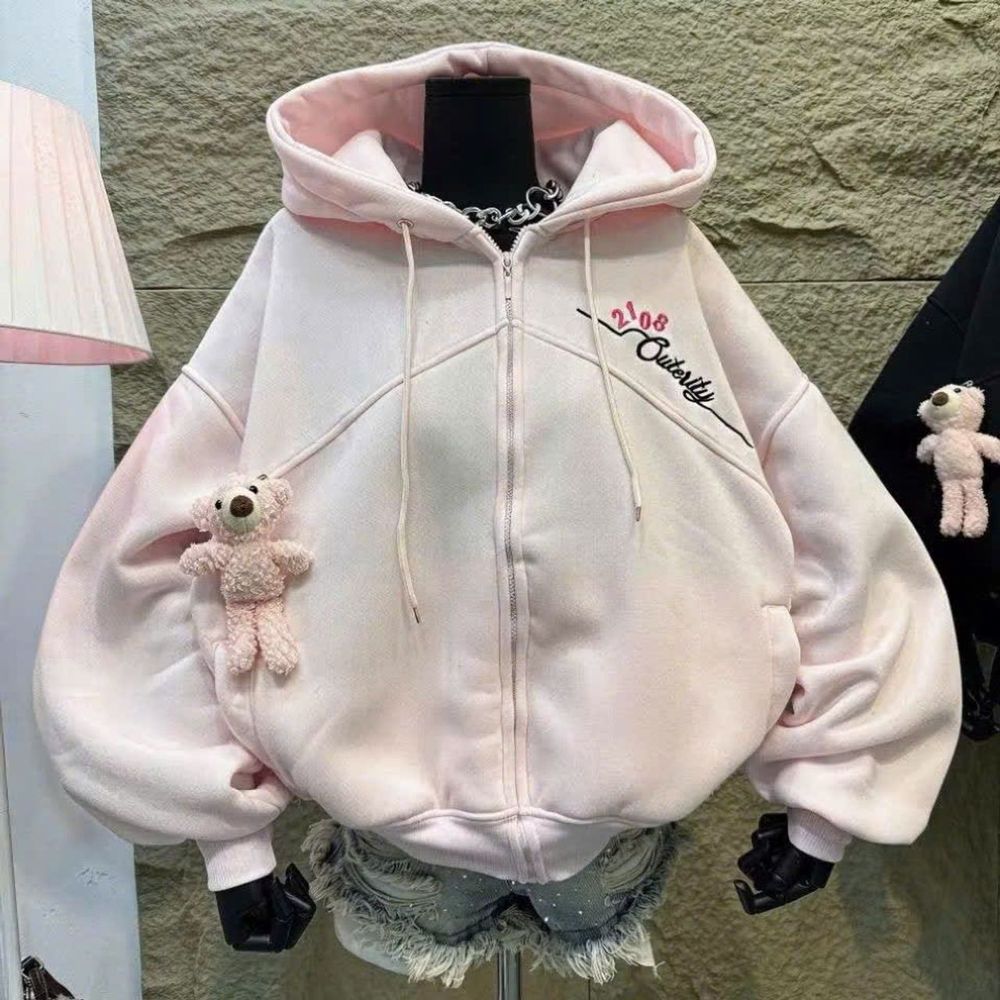 Áo khoác nỉ nữ dây kéo phao, logo thêu 2108 kèm charm