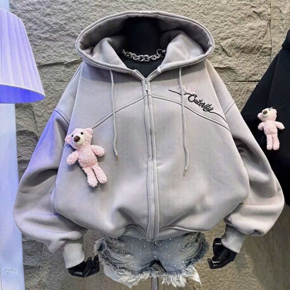Áo khoác nỉ nữ dây kéo phao, logo thêu 2108 kèm charm