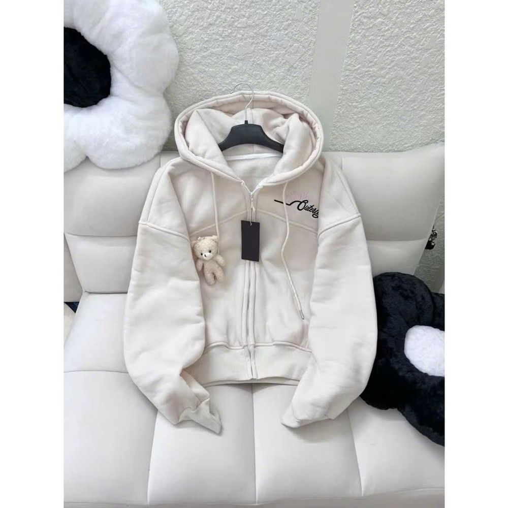 Áo khoác nỉ nữ dây kéo phao, logo thêu 2108 kèm charm