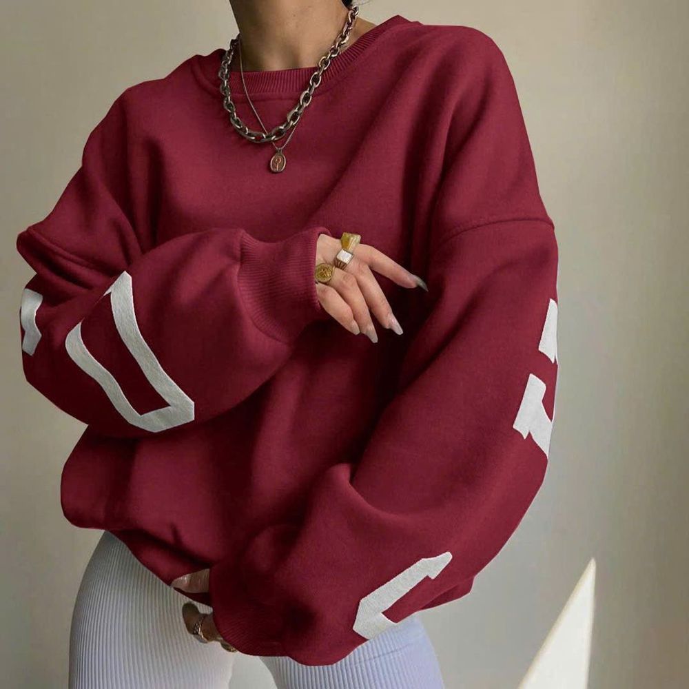 Áo SWETER dành cho nữ, hình in nhiệt, nổi, bo thun và tay rộng