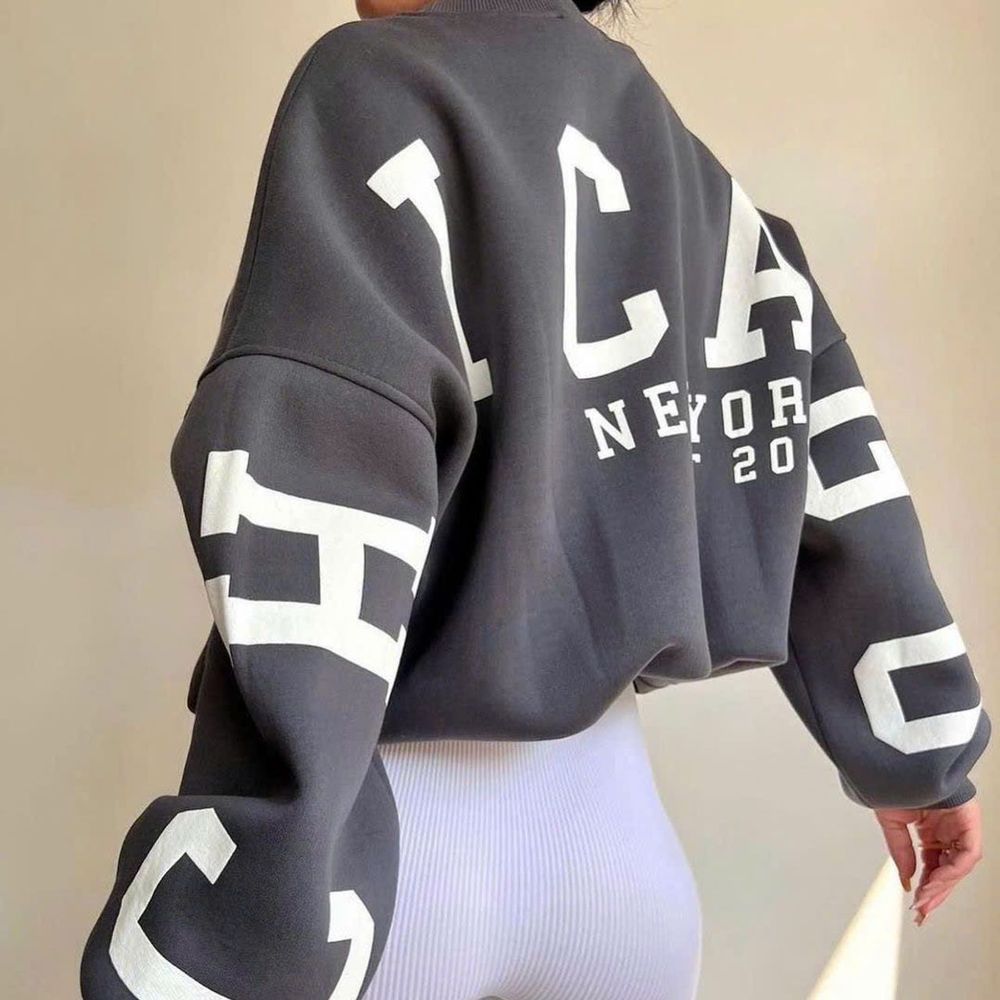 Áo SWETER dành cho nữ, hình in nhiệt, nổi, bo thun và tay rộng
