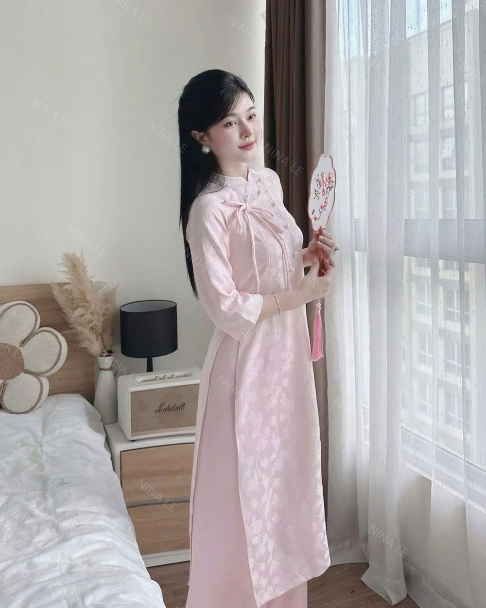 Sét áo dài tết gấm hoa mai