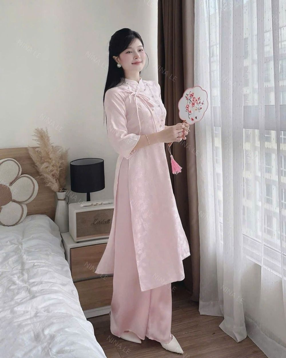Sét áo dài tết gấm hoa mai