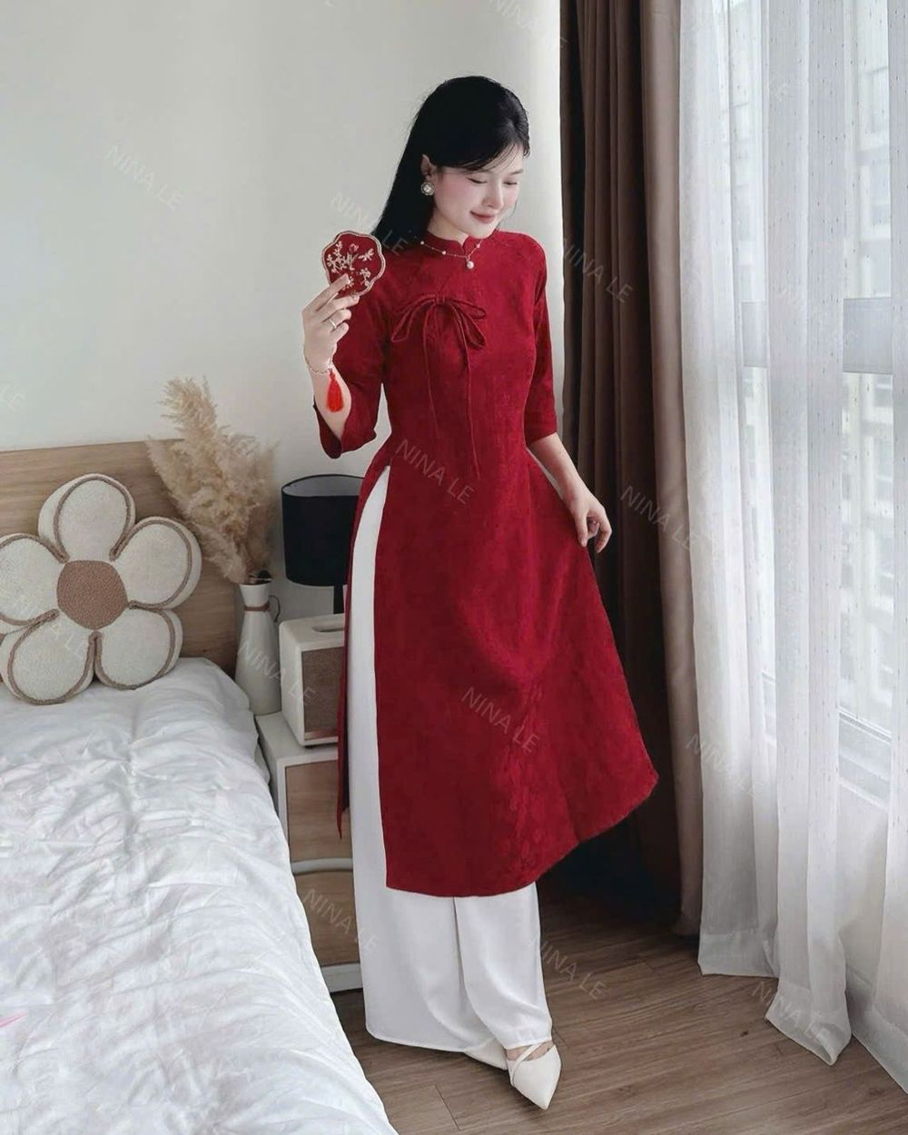 Sét áo dài tết gấm hoa mai