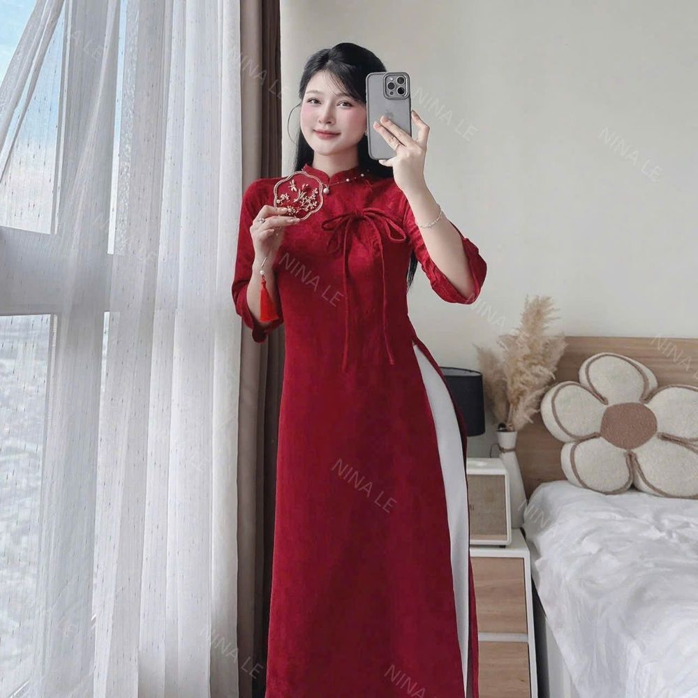 Sét áo dài tết gấm hoa mai
