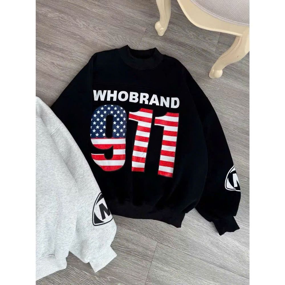 Áo SWETER in nhiệt cờ số Nine One One ,hình in nổi