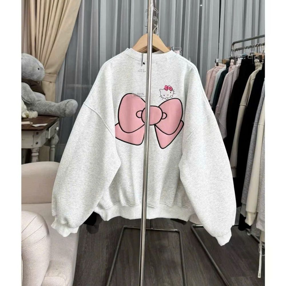 Áo SWETER nữ hình NƠ HỒNG in pét xịn
