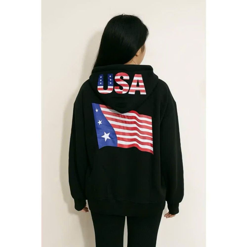 Áo khoác nỉ nữ chữ USA và hình cờ