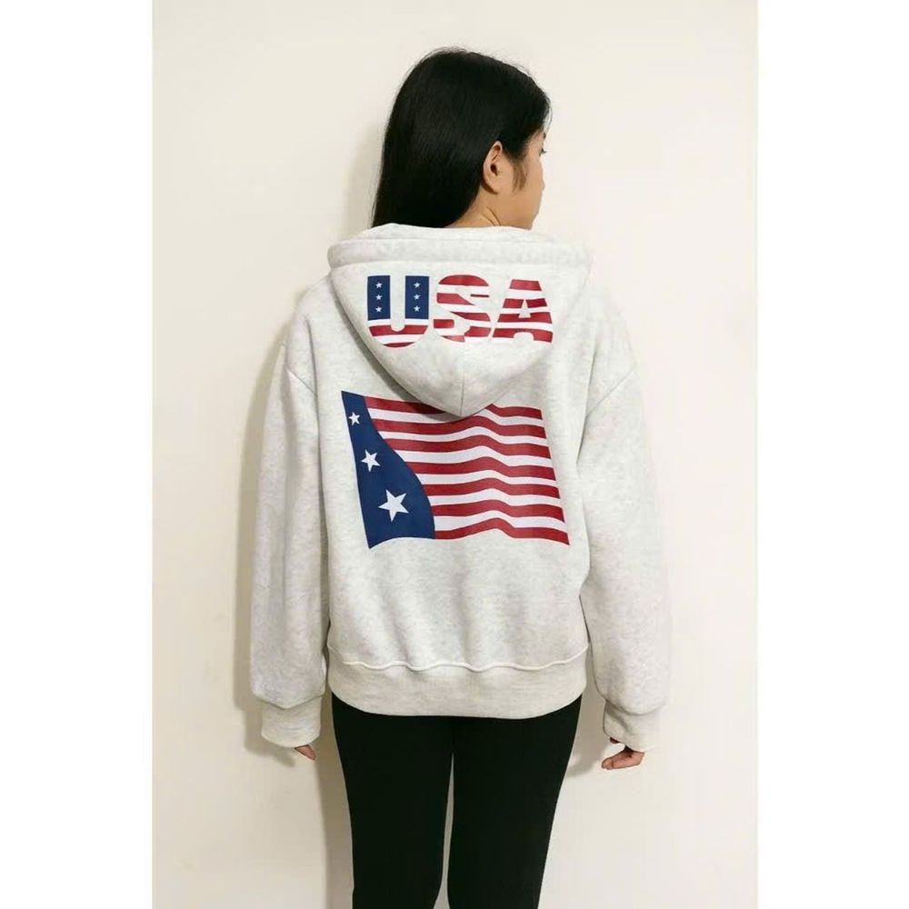 Áo khoác nỉ nữ chữ USA và hình cờ