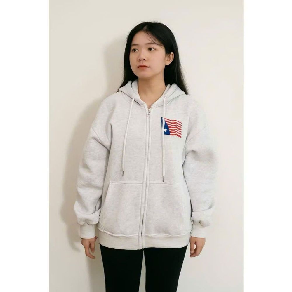 Áo khoác nỉ nữ chữ USA và hình cờ