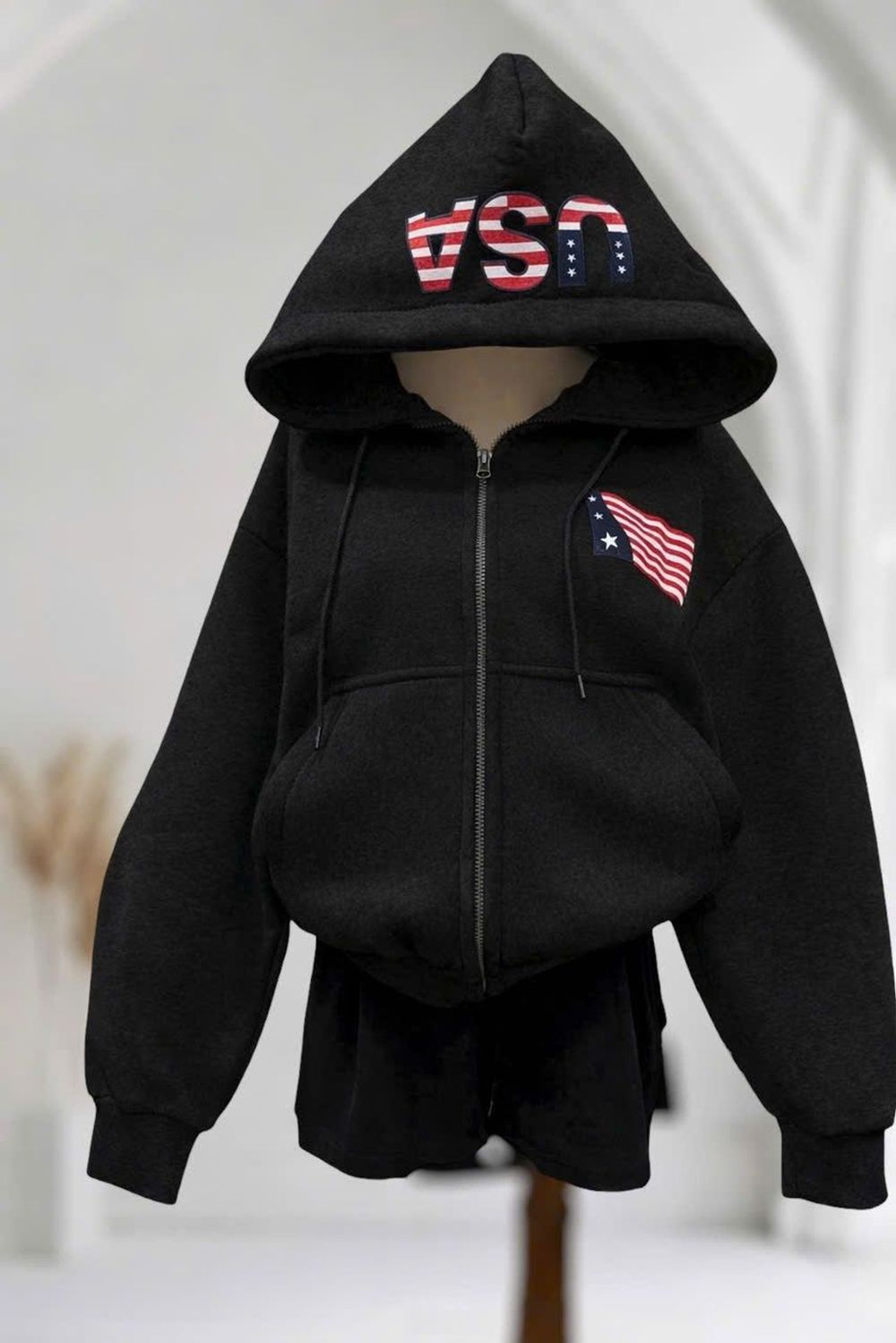 Áo khoác nỉ nữ chữ USA và hình cờ