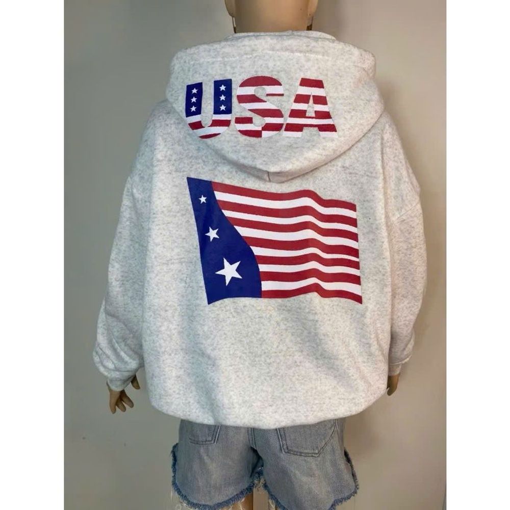 Áo khoác nỉ nữ chữ USA và hình cờ