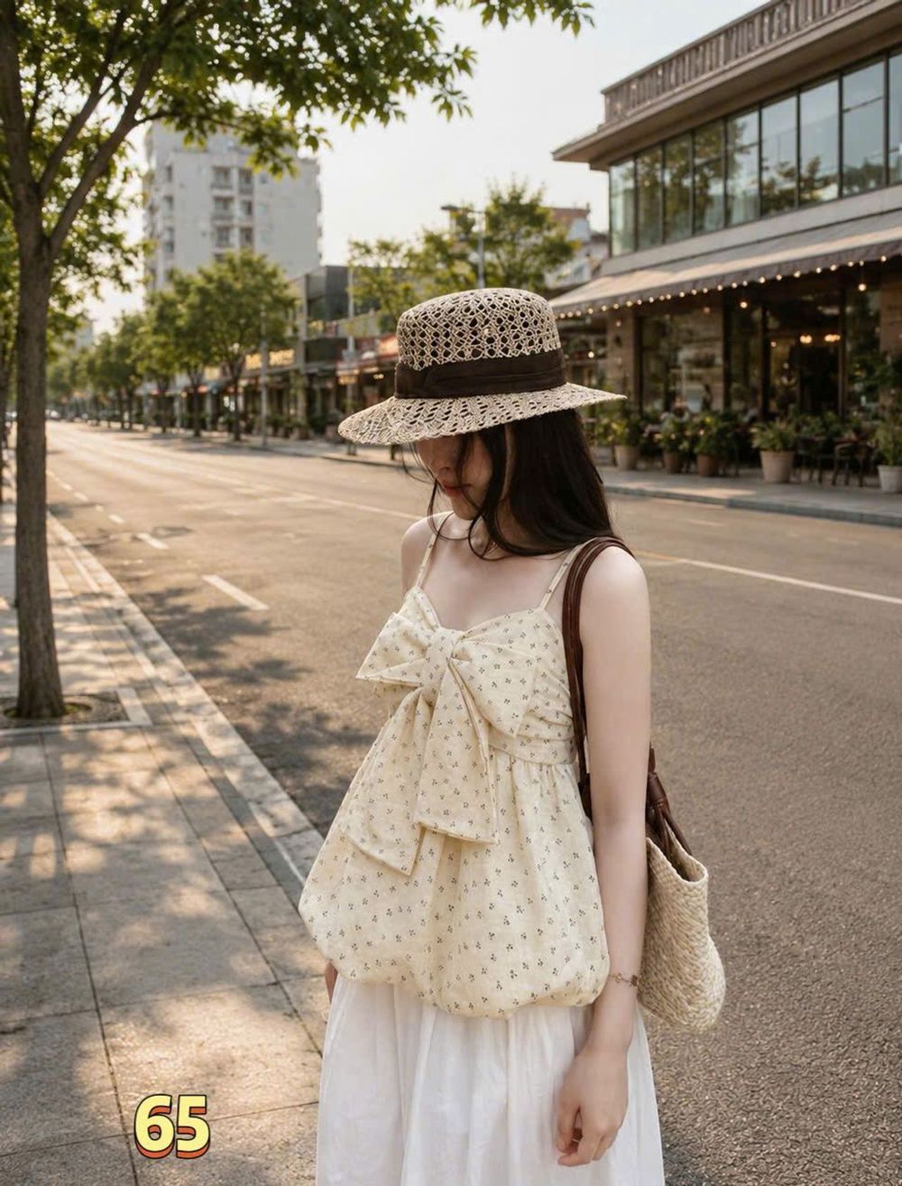 Áo Hai Dây Dáng Bí Babydoll Hoa Nhí Đính Nơ Bản To Nổi Bật #65