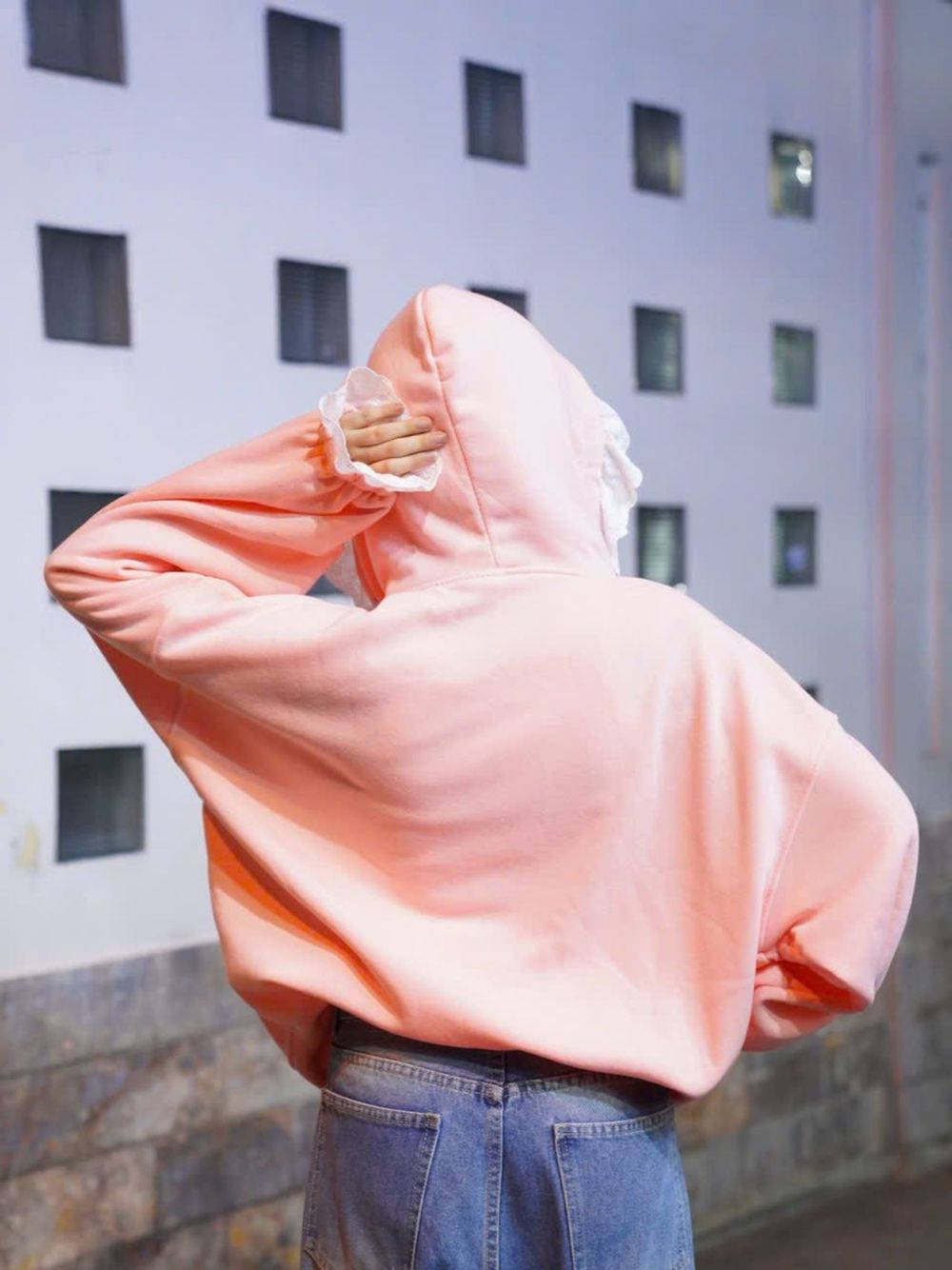 Áo Khoác Nỉ Bông Cánh Dơi Nón 2 Lớp Viền Ren Nhúng