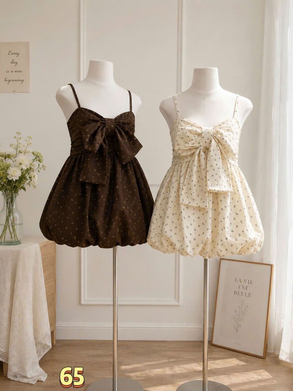 Áo Hai Dây Dáng Bí Babydoll Hoa Nhí Đính Nơ Bản To Nổi Bật #65