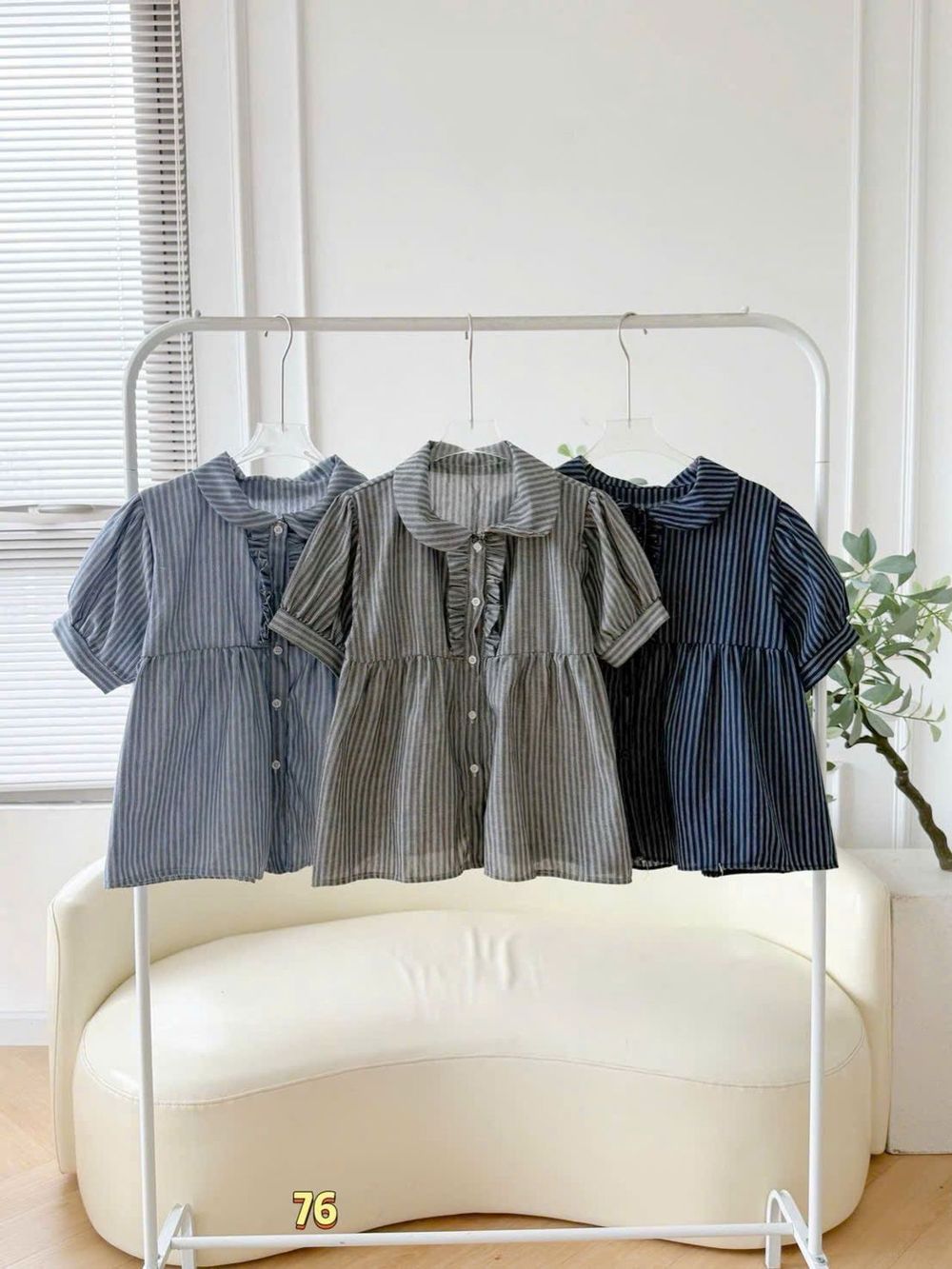 Áo Kiểu Babydoll Kẻ Sọc Tăm Nữ Thắt Nơ Cổ Bèo Vuông Ulzzang #76