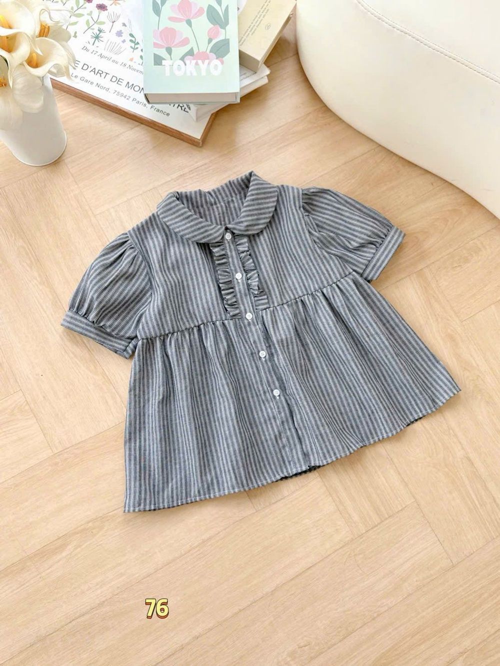 Áo Kiểu Babydoll Kẻ Sọc Tăm Nữ Thắt Nơ Cổ Bèo Vuông Ulzzang #76