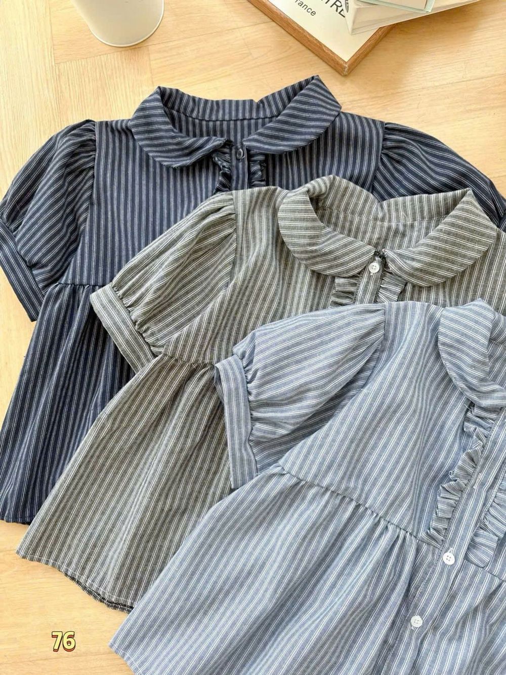 Áo Kiểu Babydoll Kẻ Sọc Tăm Nữ Thắt Nơ Cổ Bèo Vuông Ulzzang #76