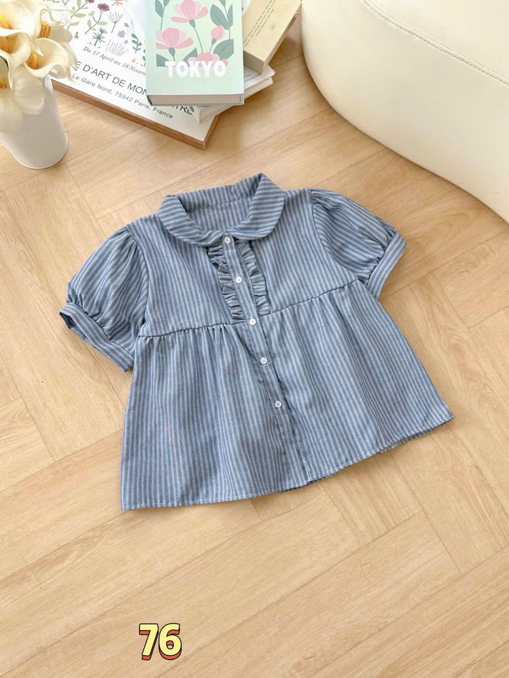 Áo Kiểu Babydoll Kẻ Sọc Tăm Nữ Thắt Nơ Cổ Bèo Vuông Ulzzang #76