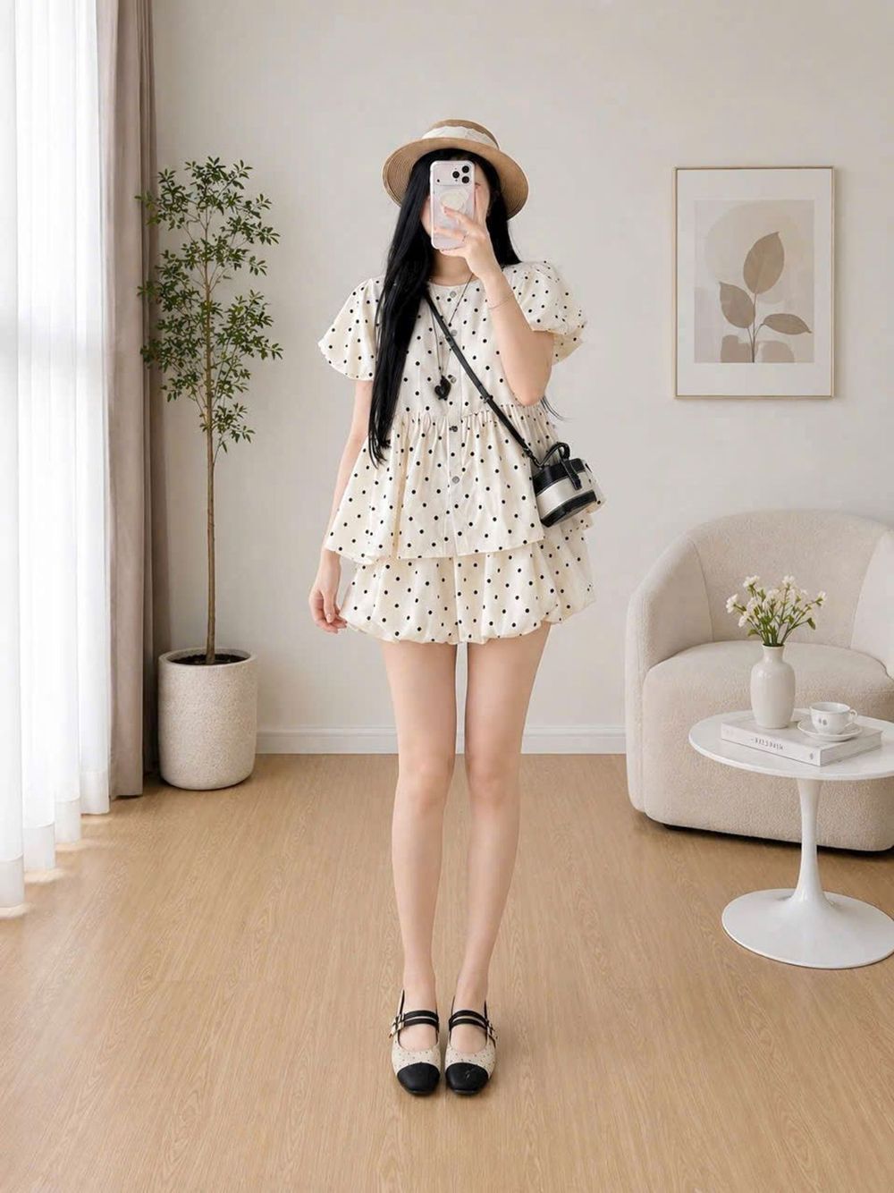 Set Đồ Bộ Hoa Nhí Chấm Bi Kiểu Dáng Babydoll Xinh Xắn Chất Vải Mango