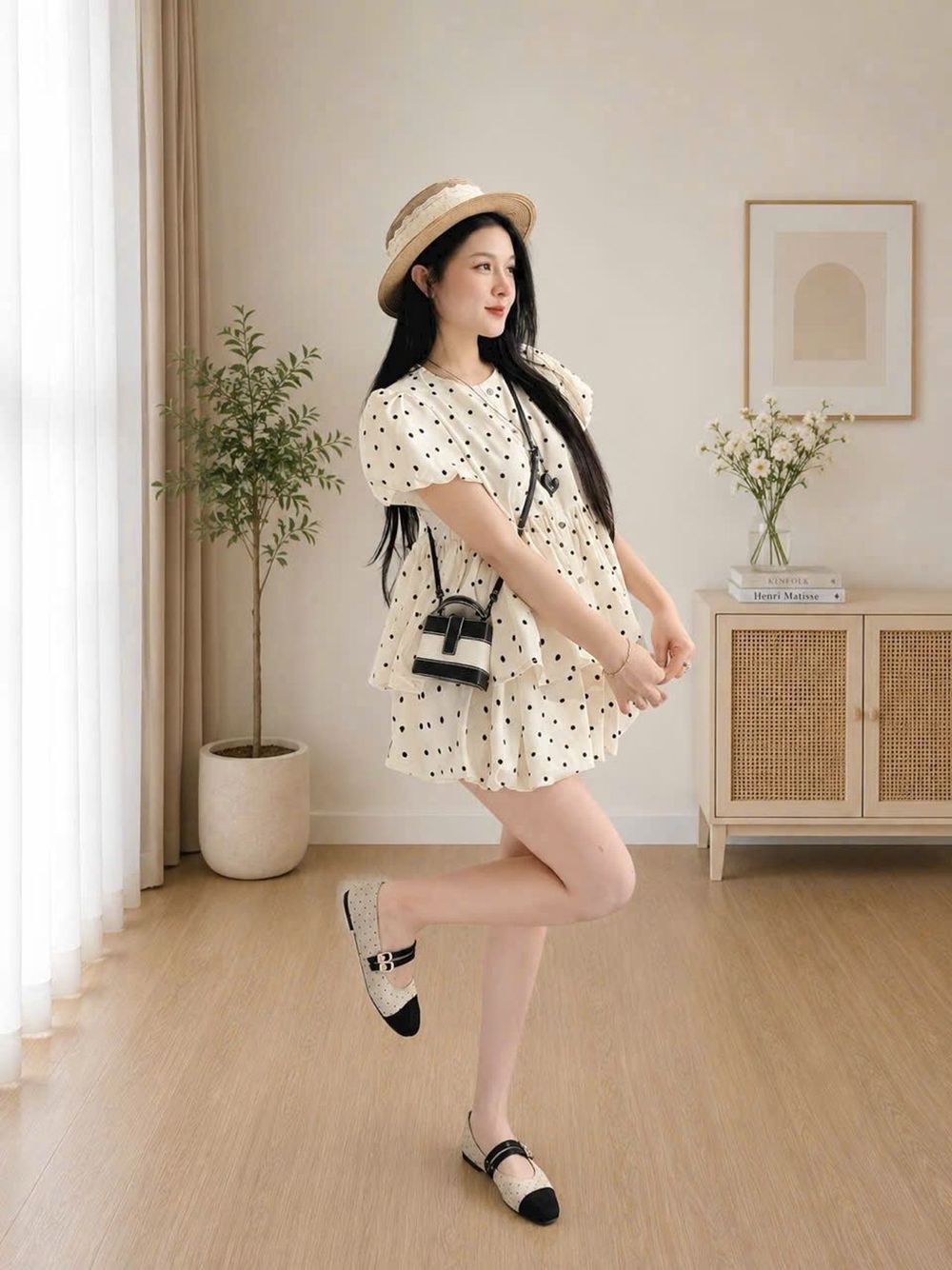 Set Đồ Bộ Hoa Nhí Chấm Bi Kiểu Dáng Babydoll Xinh Xắn Chất Vải Mango