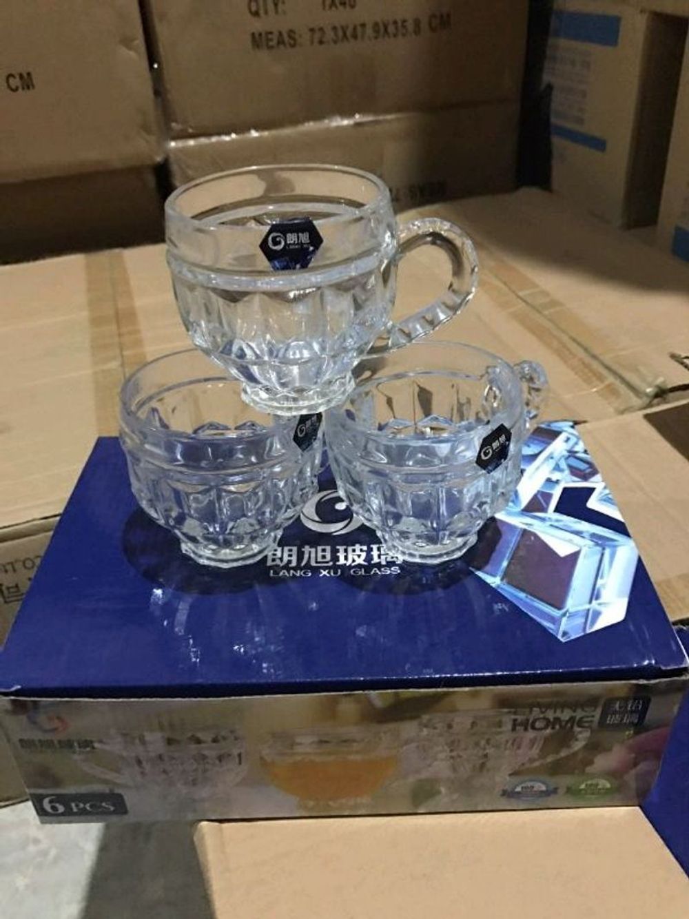 Bộ 6 Cốc Quai Thủy Tinh Trắng 195ml (THÙNG 12B)