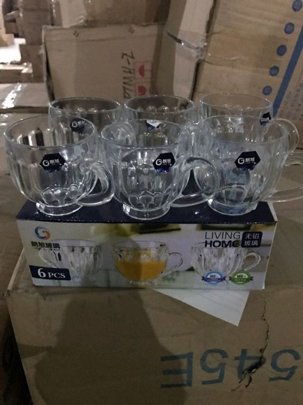 Bộ 6 Cốc Quai Thủy Tinh Trắng 195ml (THÙNG 12B)