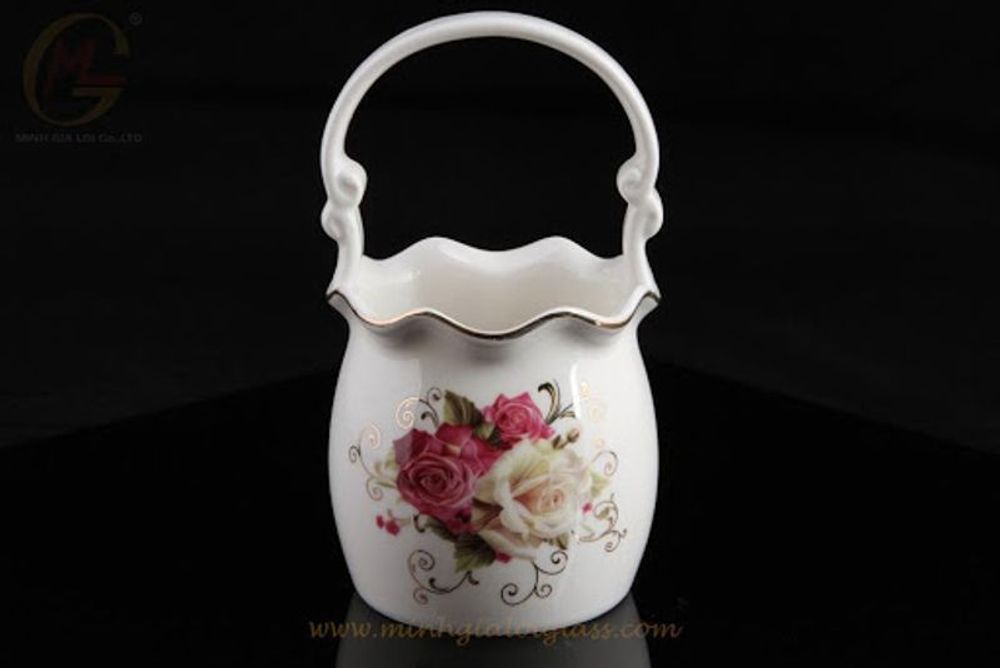 Giỏ sứ tròn hoa hồng đựng thìa dĩa ( THÙNG 96C)