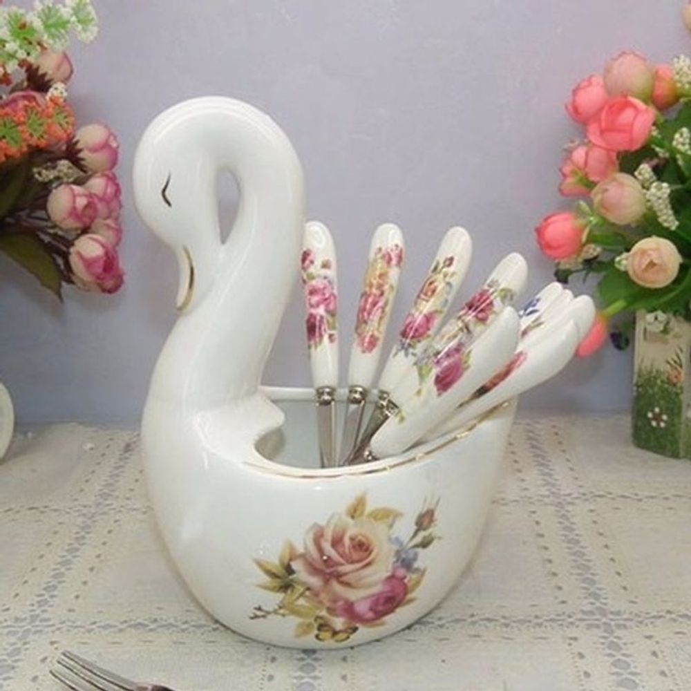 Giỏ sứ tròn hoa hồng đựng thìa dĩa ( THÙNG 96C)