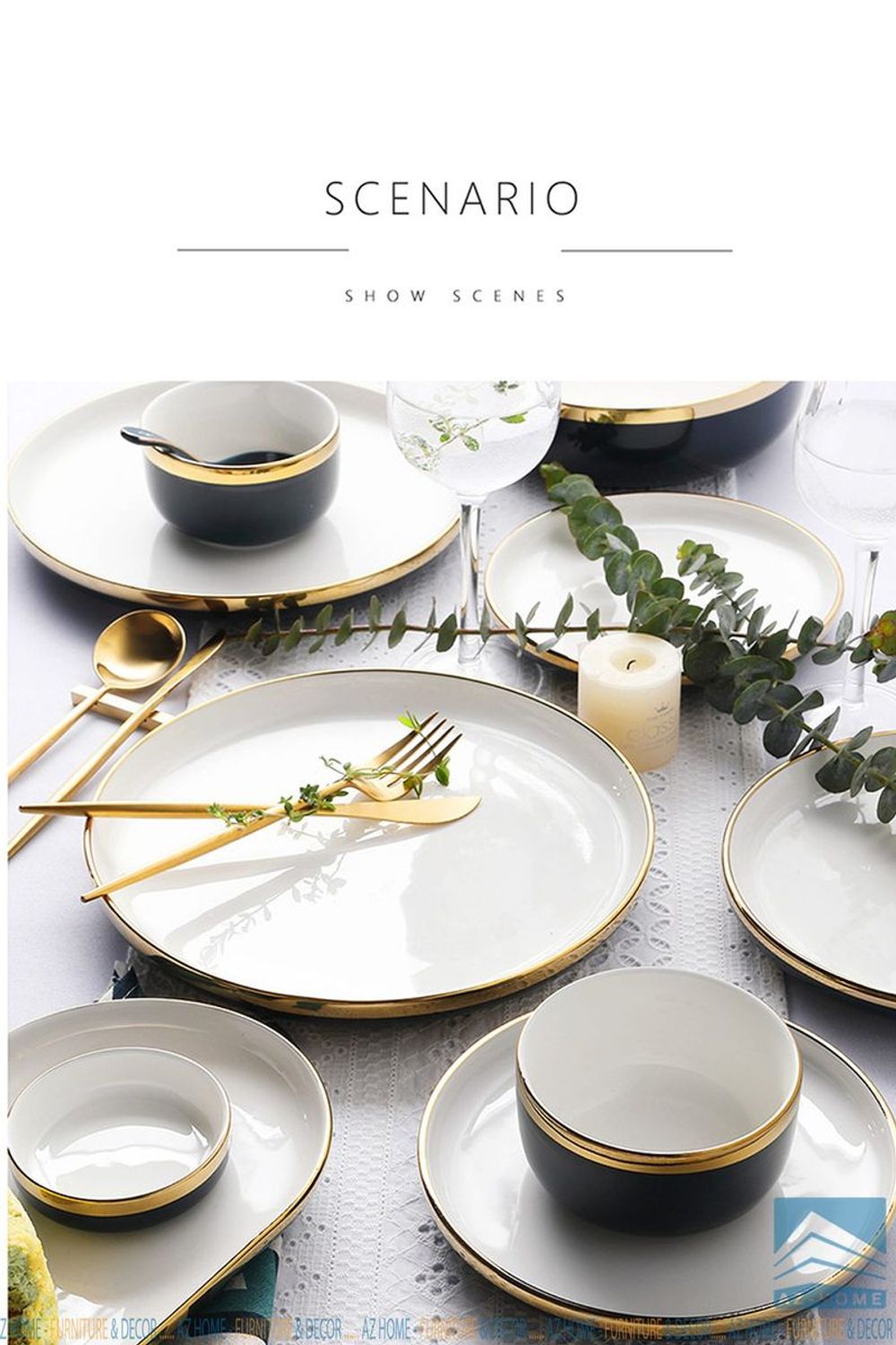 Bộ bát đĩa sứ viền vàng kiểu Hàn Quốc sang trọng ( bộ 26 chi tiết )