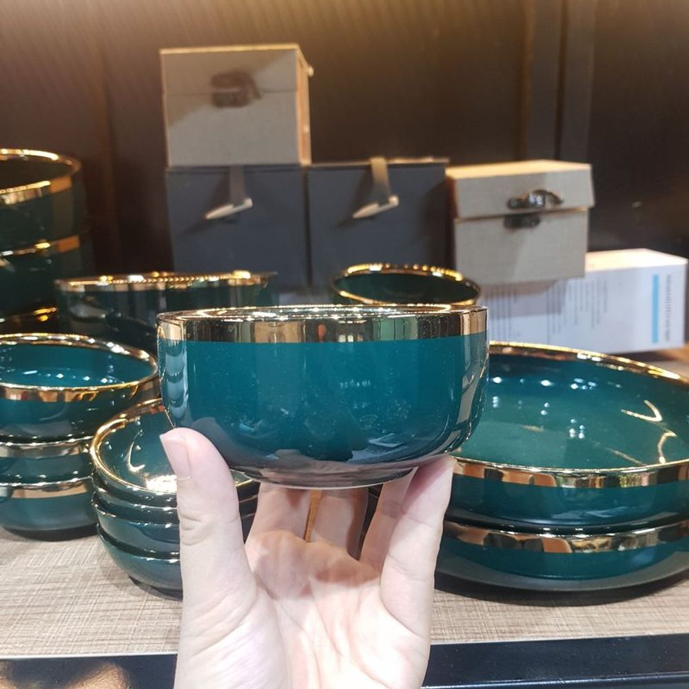 Bộ bát đĩa sứ viền vàng kiểu Hàn Quốc sang trọng ( bộ 26 chi tiết )