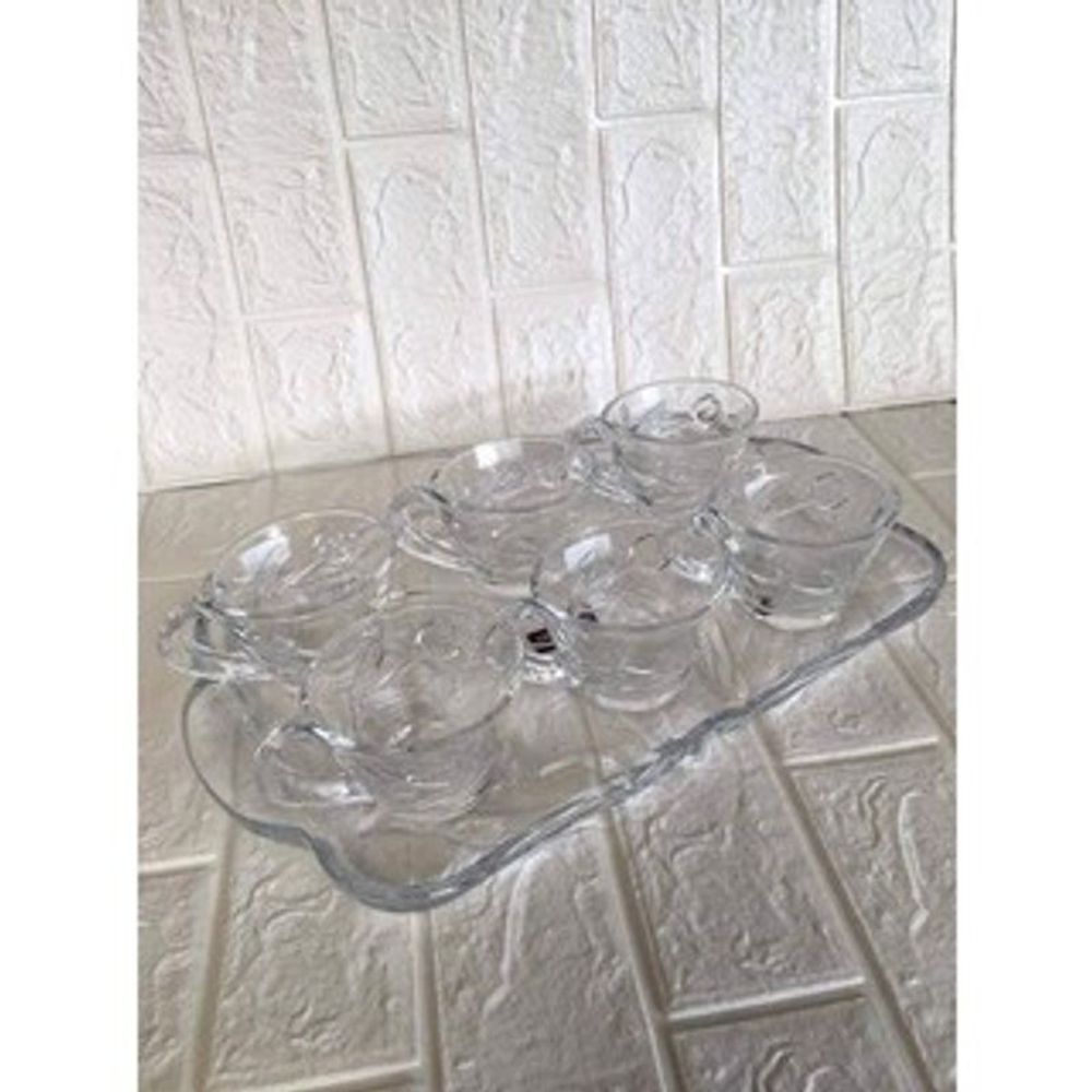 Bộ 6 cốc kèm khay thủy tinh deli trắng lệch