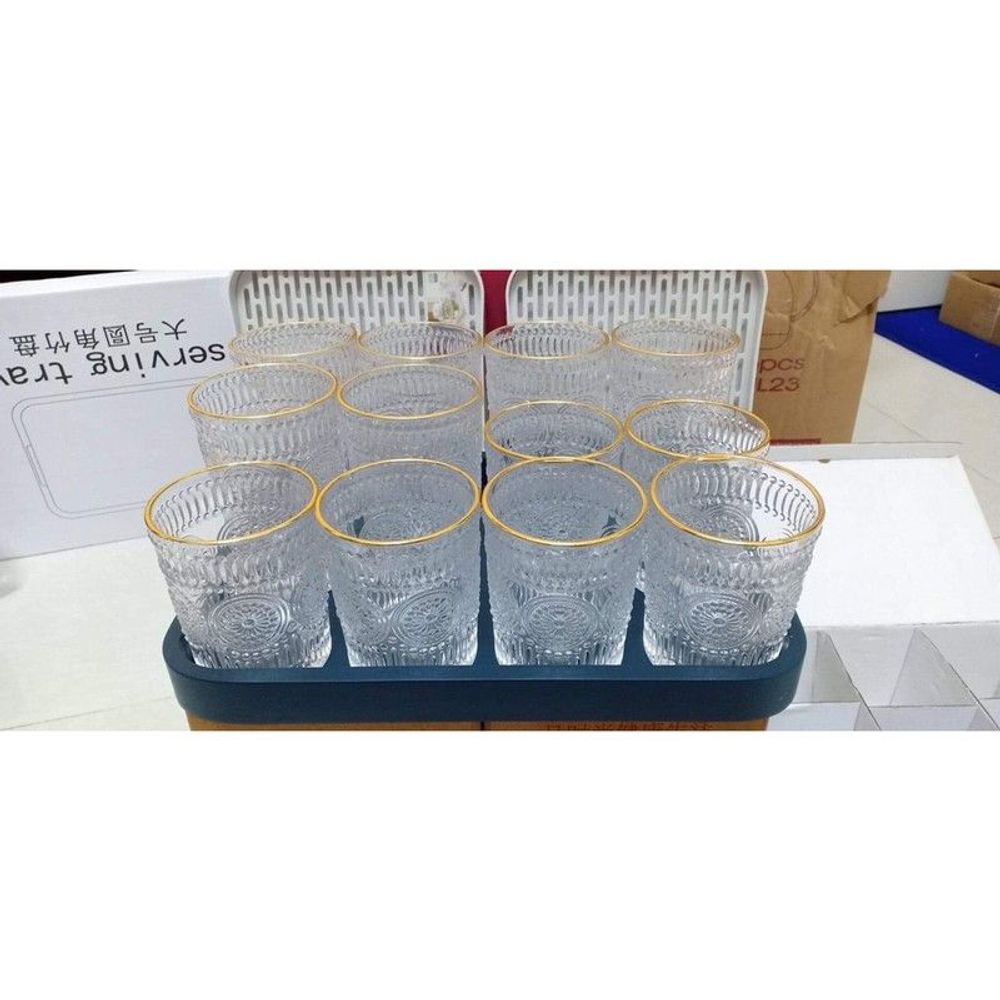 Bộ 6 cốc thuỷ tinh vintage, viền vàng, chịu nhiệt