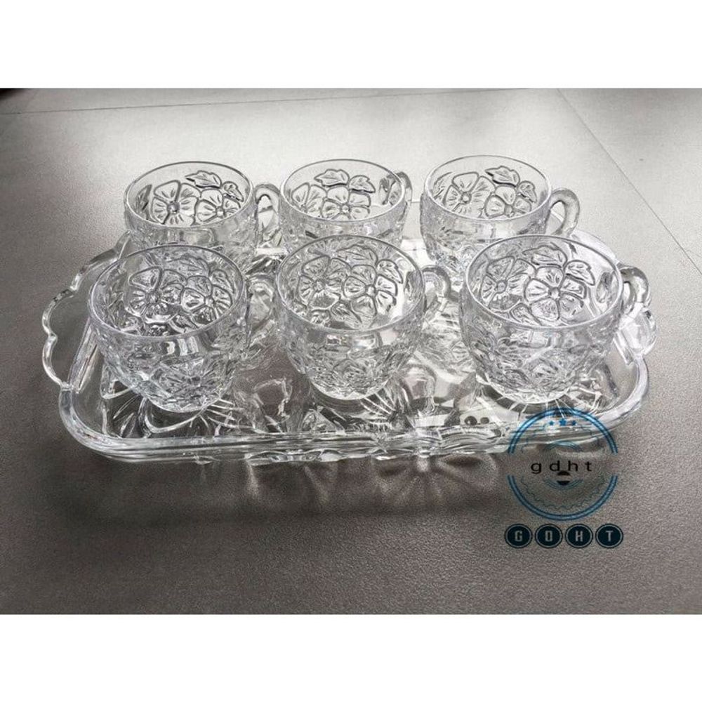 Bộ 6 Cốc Kèm Khay soga Tròn Trắng (THÙNG 8B)
