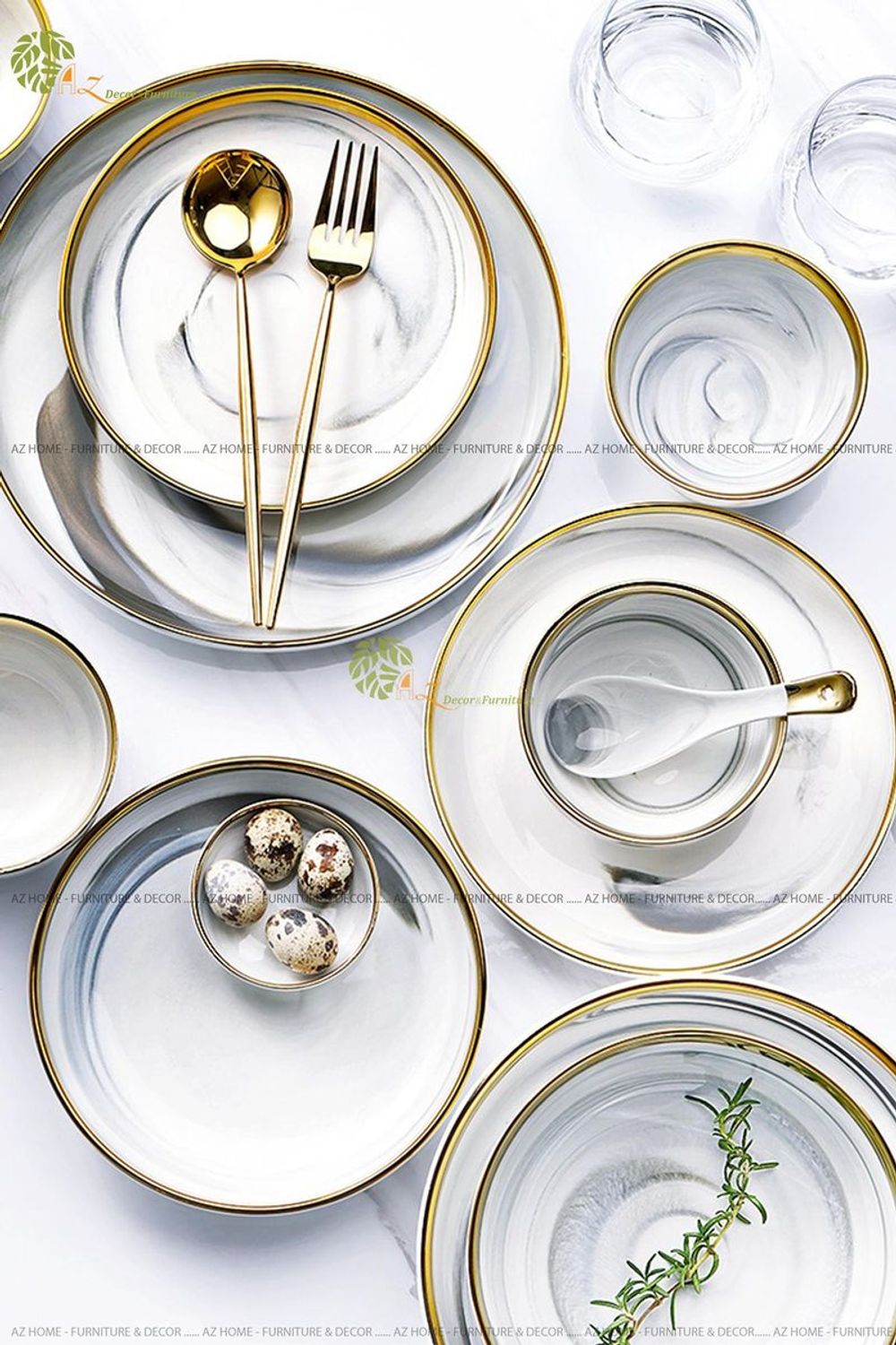 Bộ bát đĩa sứ viền vàng kiểu Hàn Quốc sang trọng ( bộ 26 chi tiết )